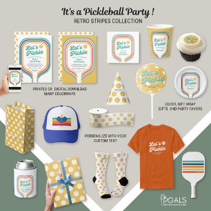Pickleball Party Let's Pickle Retro Rainbow Stripe Invitation