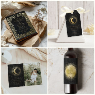 Celestial Midnight Black Gold Change the Date Postcard