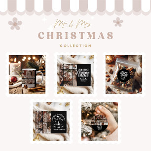 5 Photo Minimalist First Christmas Engaged Holiday Card