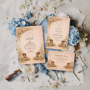 Soft Blush Western Boots Wedding Invitation