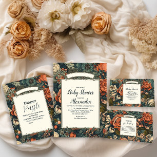 Invitation Baby shower vintage Fleurs d'aquarelle