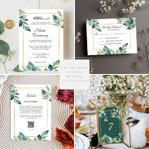 Modern Eucalyptus Leaves QR code Mehndi  Invitation