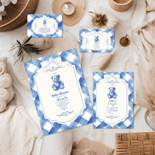 Bow Gingham French Teddy Bear Baby Shower Napkin
