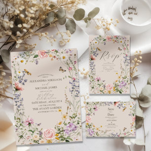 Invitation Tout En Un Mariage fleur sauvage Rustic Pays
