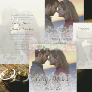 Rustic Grey Burlap Lace Wedding Invitations