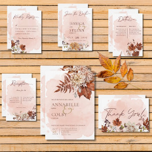 Blush Watercolor Autumn Modern Wedding Invitation