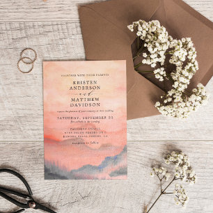 Mountain Sunset Wedding QR Code All In One Invitation