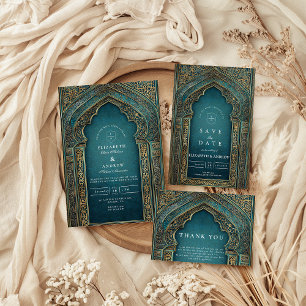Teal Archway Islamic Wedding RSVP Card