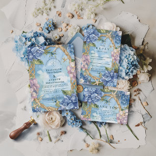 Blue Hydrangea Coastal Rope Wedding Save The Date