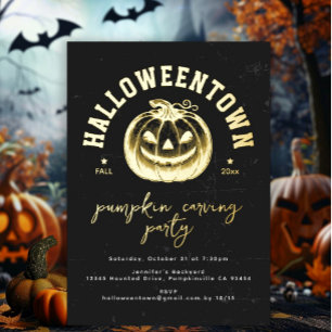 Modern Pumpkin Orange Black Halloween Party  Invitation
