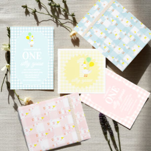 One Silly Goose Gingham 1st Birthday Wrapping Paper