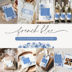 French Blue Toile Floral Wedding Save the Date Invitation
