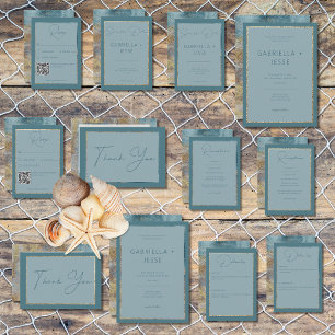 Modern Beach Abstract Teal & Gold Wedding Invitation