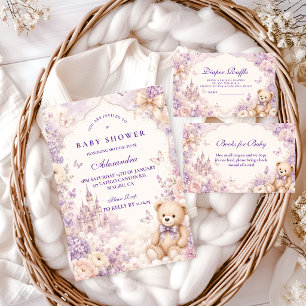 Elegant Purple Teddy Bear Diaper Raffle Enclosure Card