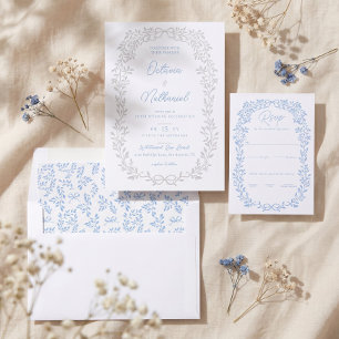Elegant Vintage Botanical Leaf Branch Bow Wedding Invitation Belly Band