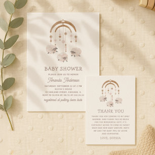 Watercolor boho sheep mobile. Cute baby shower Invitation