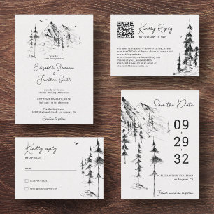 Mountaint forest hand-drawn simple elegant save the date