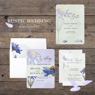 Watercolor Purple Daisy Rustic Wedding Peach Invitation