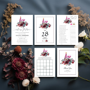 Burgundy and Navy Wine Tasting Bridal Shower Game Invitation