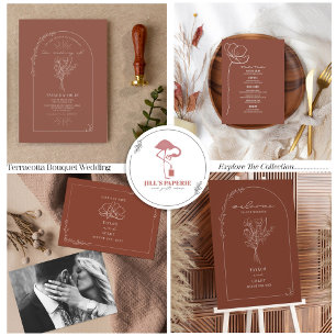 Vintage Floral Rustic Terracotta Wedding QR Code All In One Invitation