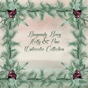 Burgundy Berry Holly Pine Christmas Wrapping Paper