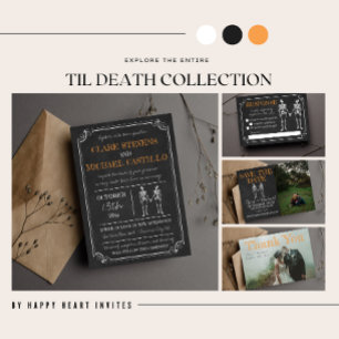 Til Death Halloween Skeleton Orange Black Wedding Invitation