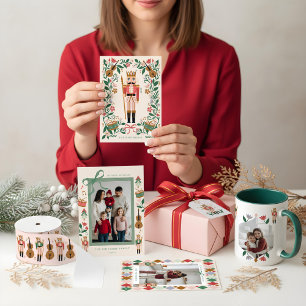 Christmas Argyle Nutcracker Ballet Family Photo Tri-Fold Holiday Card