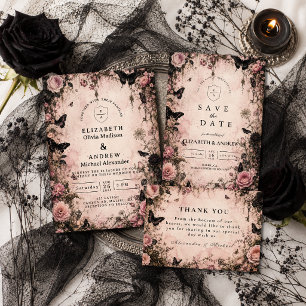 Moody Pink Goth Wedding Invitation