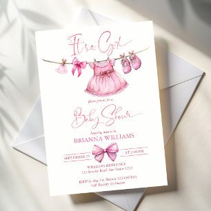 Preppy pink clothes on a line girls baby shower invitation
