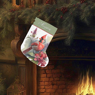 Watercolor Cardinal Christmas Tree Card