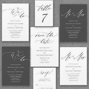 Simple Elegant Calligraphy We Do Charcoal Wedding Invitation