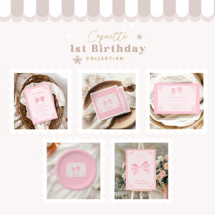 Invitation Elégant Bow Floral Fancy ONE Girl 1er anniversaire