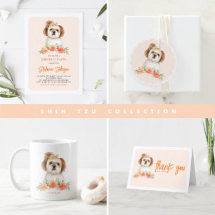 Watercolor Shih Tzu and Peach Flowers Dog Birthday Napkin