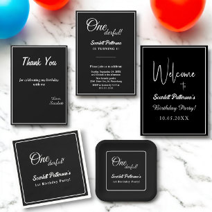 Elegant Chic Black And White Minimal 1st Birthday Invitation