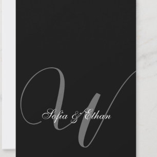 Elegant Black White Wedding Monogram Program