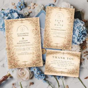 Vintage Antique Wildflower Botanical Wedding RSVP Card