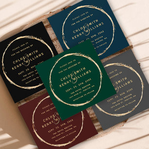 Forest Green Rustic Gold Circle Wedding Square Invitation