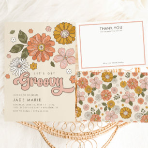 Invitation Super One - Floral Retro Girl 1er anniversaire