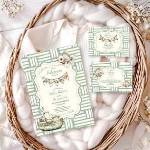 Green Little Fisherman Fishing  Baby Shower Invitation