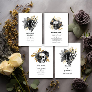 Black and Gold Floral Skeleton Gothic Wedding Program