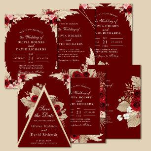 Burgundy Roses and Pampas Grass All in One Invite