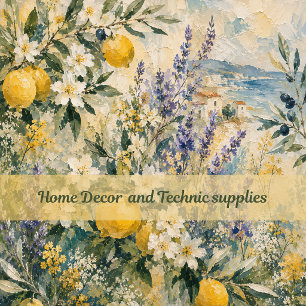 Mediterranean Lemon Lavender Botanical Elegance Throw Pillow