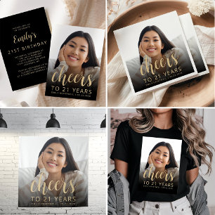 Custom Photo Cheers 21st Birthday Party Invitation