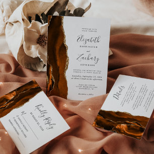Carte RSVP Burnt Orange Agate Gold Wedding