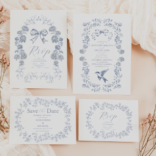 Elegant French Vintage Blue Floral Wedding Save The Date