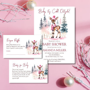 Baby it's cold outside girl baby deer baby shower invitation
