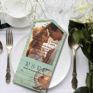 Rustic Turquoise Country Western Boots Hat Invitation