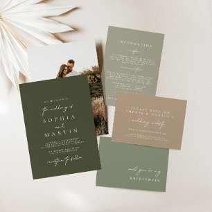 Minimalist Sage Green Photo Save the Date Card