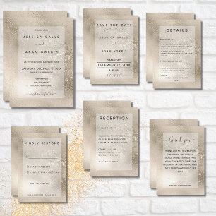 Champagne Gold Glitter Modern Wedding Invitation