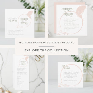 Art Nouveau Vintage Blush Butterfly Wedding Photo Thank You Card